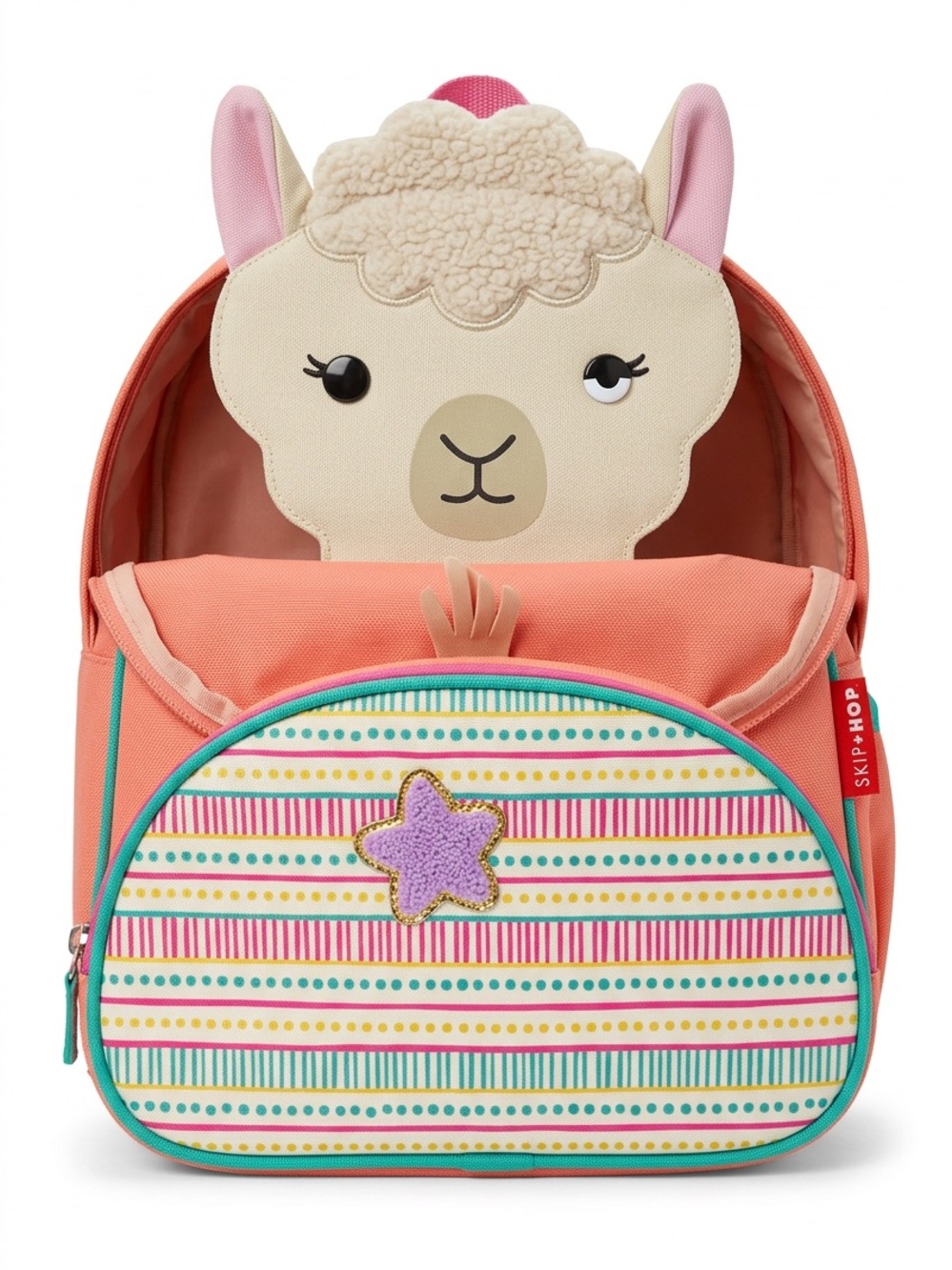 Skip Hop Coral Llama Backpack with Pink Ears and Turquoise Trim